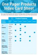 One pager products index card sheet presentation report infographic ppt pdf document