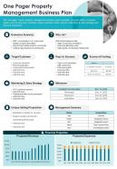 One Pager Property Management Business Plan Presentation Report Infographic PPT PDF Document