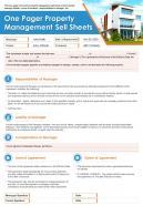 One pager property management sell sheets presentation report infographic ppt pdf document