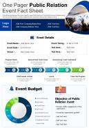 One pager public relation event fact sheet presentation report infographic ppt pdf document