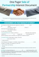 One pager sale of partnership interest document presentation report infographic ppt pdf document