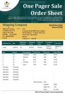 One pager sale order sheet presentation report infographic ppt pdf document