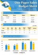 One pager sales budget sheet presentation report infographic ppt pdf document