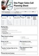 One pager sales call planning sheet presentation report infographic ppt pdf document