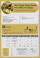 One Pager Sales Quote For Office Furniture Presentation Report Infographic Ppt Pdf Document