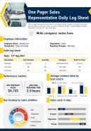 One pager sales representative daily log sheet report ppt pdf document