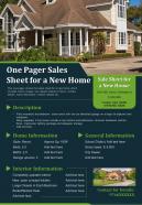 One pager sales sheet for a new home presentation report infographic ppt pdf document