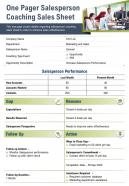 One pager salesperson coaching sales sheet presentation report infographic ppt pdf document
