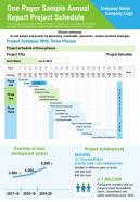 One pager sample annual report project schedule presentation report infographic ppt pdf document