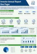 One pager sample investor annual report presentation report infographic ppt pdf document