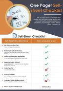 One Pager Sell Sheet Checklist Presentation Report Infographic PPT PDF Document