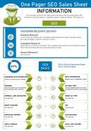 One pager seo sales sheet presentation report infographic ppt pdf document