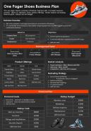 One Pager Shoes Business Plan Presentation Report Infographic Ppt Pdf Document