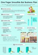 One Pager Smoothie Bar Business Plan Presentation Report Infographic PPT PDF Document