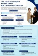 One Pager Social Impact Business Plan Of MNC Technology Company Presentation Report Infographic Ppt Pdf Document