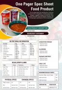 One pager spec sheet food product presentation report infographic ppt pdf document