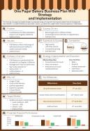 One Pager Strategy And Implementation In Business Plan Presentation Infographic PPT PDF Document
