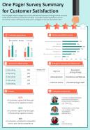 One Pager Survey Summary For Customer Satisfaction Presentation Report Infographic Ppt Pdf Document