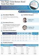 One pager total return bond fund fact sheet presentation report infographic ppt pdf document