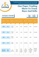 One Pager Trading Sheet To Track Buys And Sells Presentation Report Infographic Ppt Pdf Document