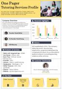 One Pager Tutoring Services Profile Presentation Report Infographic Ppt Pdf Document