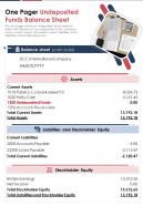 One pager undeposited funds balance sheet presentation report infographic ppt pdf document