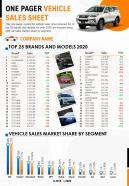 One pager vehicle sales sheet presentation report infographic ppt pdf document