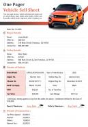 One pager vehicle sell sheet presentation report infographic ppt pdf document