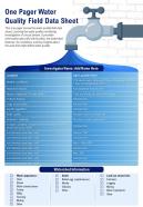 One pager water quality field data sheet presentation report infographic ppt pdf document