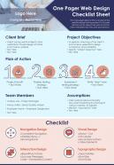 One pager web design checklist sheet presentation report infographic ppt pdf document