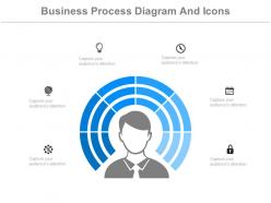 One six staged business process diagram and icons flat powerpoint design