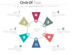 One six staged tags circle for business communication flat powerpoint design