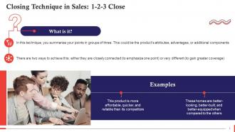 One Two Three Closing Technique In Sales Training Ppt