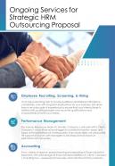 Ongoing Services For Strategic HRM Outsourcing Proposal One Pager Sample Example Document