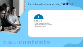Online Advertisement Using Twitter Table Of Contents Ppt Powerpoint Presentation Diagram Ppt