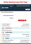 Online Banking Login One Page Presentation Report Infographic PPT PDF Document
