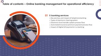 Online Banking Management For Operational Efficiency For Table Of Contents