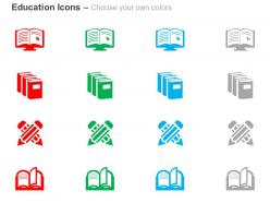 Online education library open book two pencils ppt icons graphics