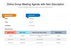 Online group meeting agenda with item description