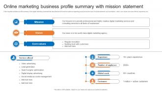 Online Marketing Business Profile Summary With Mission Statement