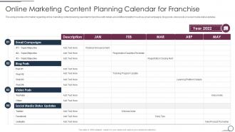 Online Marketing Content Planning Calendar For Franchise Promotional Plan Playbook