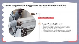 Online Shopper Marketing Plan To Attract Customer Attention For Table Of Contents