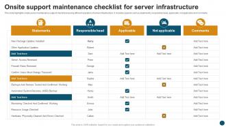 Onsite Support Maintenance Checklist For Server Infrastructure