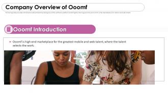 Ooomf now crew investor funding elevator pitch deck company overview of ooomf