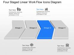 Op four staged linear work flow icons diagram powerpoint template slide