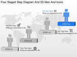 Op four staged step diagram and 3d men and icons powerpoint template