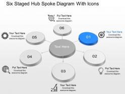 Op six staged hub spoke diagram with icons powerpoint template