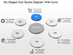 Op six staged hub spoke diagram with icons powerpoint template