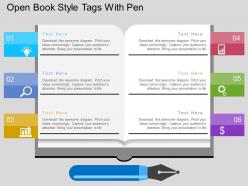 Open book style tags with pen flat powerpoint design