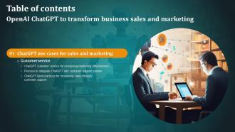 OpenAI ChatGPT To Transform Business Sales And Marketing Table Of Contents ChatGPT SS
